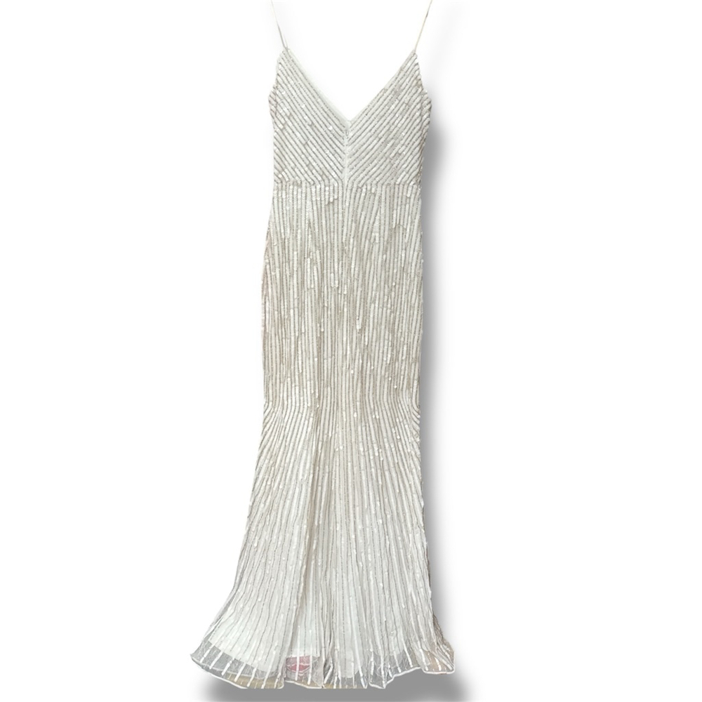 Sequin & Beaded White Embellished Mac Duggal Gown 10817 Dress - Picture 9 of 12